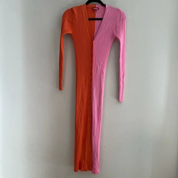 STAUD Two-Tone Long Sleeve Dress in Pink and Orange - Picture 3 of 12